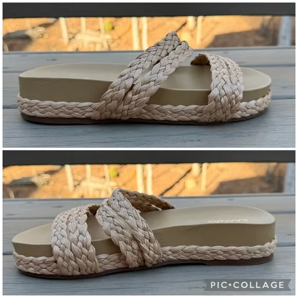 NWOB Kaanas Catalina rafia pool slide in natural shoes size 10