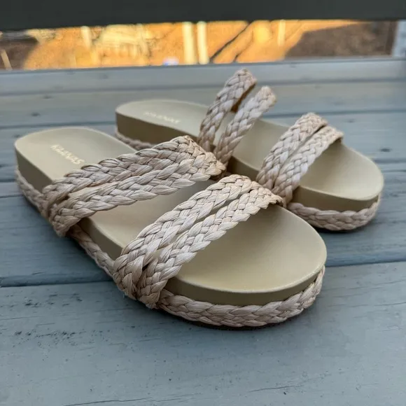 NWOB Kaanas Catalina rafia pool slide in natural shoes size 10