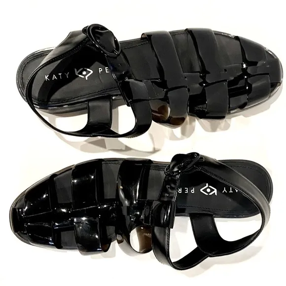 NWOB — Katy Perry Geli Fisherman Retro Sandals Black Size 9.5