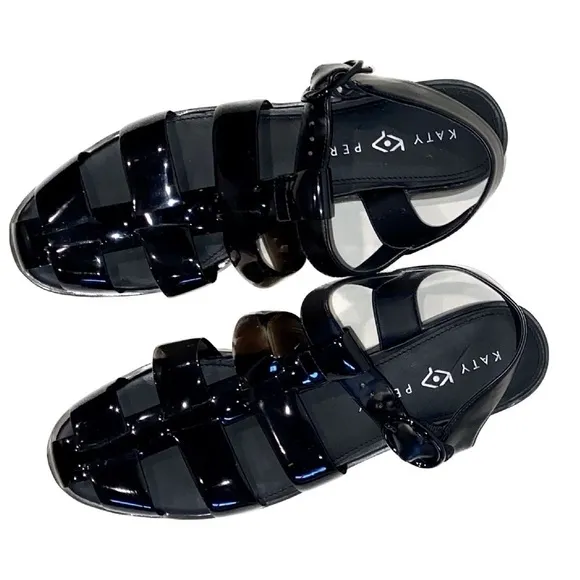 NWOB — Katy Perry Geli Fisherman Retro Sandals Black Size 9.5