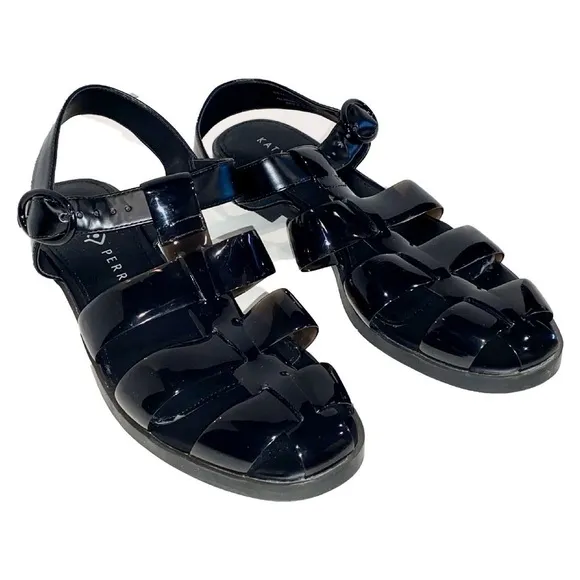 NWOB — Katy Perry Geli Fisherman Retro Sandals Black Size 9.5