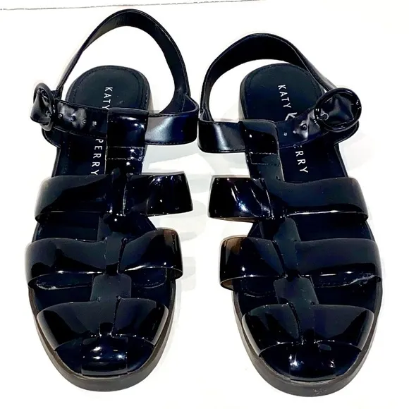NWOB — Katy Perry Geli Fisherman Retro Sandals Black Size 9.5