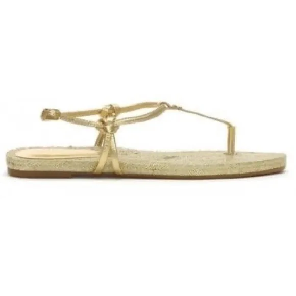 NWOB LAUREN RALPH LAUREN Makayla Flat Espadrille Thong Sandals Gold 5