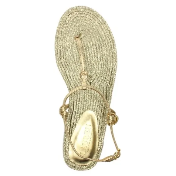 NWOB LAUREN RALPH LAUREN Makayla Flat Espadrille Thong Sandals Gold 5