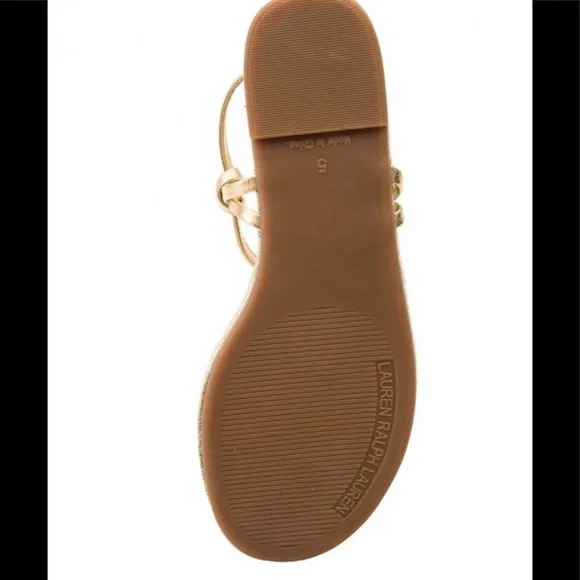 NWOB LAUREN RALPH LAUREN Makayla Flat Espadrille Thong Sandals Gold 5