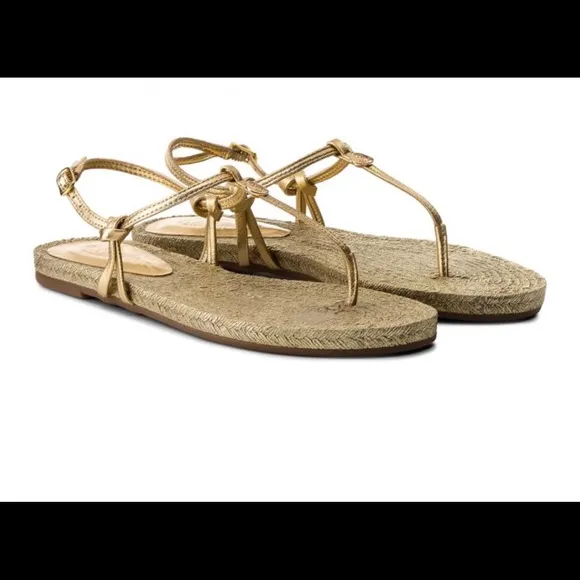 NWOB LAUREN RALPH LAUREN Makayla Flat Espadrille Thong Sandals Gold 5