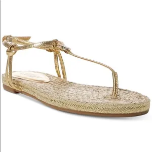 NWOB LAUREN RALPH LAUREN Makayla Flat Espadrille Thong Sandals Gold 5