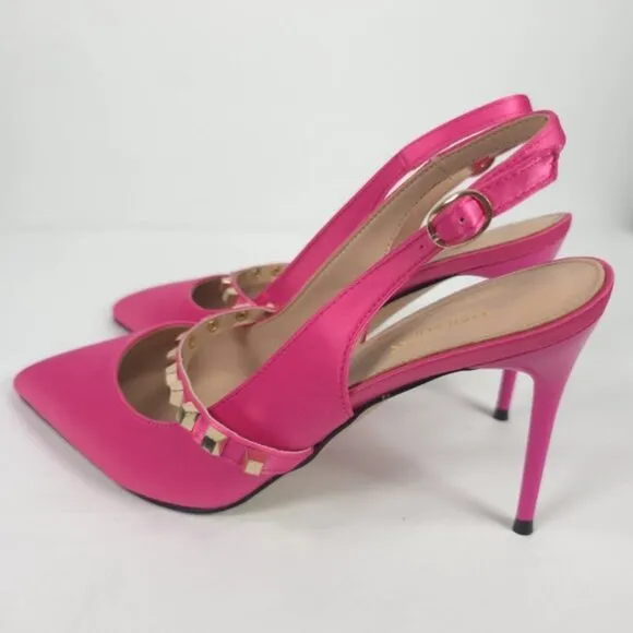NWOB MEILYGRSS High Quality HANDMADE Metallic Rivets Satin Heels Sandals 9.5