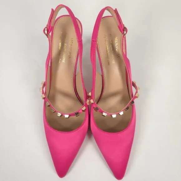 NWOB MEILYGRSS High Quality HANDMADE Metallic Rivets Satin Heels Sandals 9.5