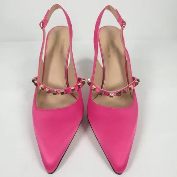 NWOB MEILYGRSS High Quality HANDMADE Metallic Rivets Satin Heels Sandals 9.5