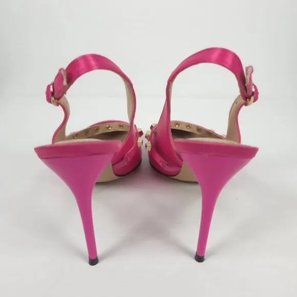 NWOB MEILYGRSS High Quality HANDMADE Metallic Rivets Satin Heels Sandals 9.5