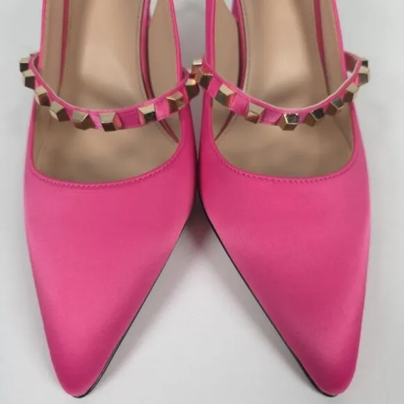 NWOB MEILYGRSS High Quality HANDMADE Metallic Rivets Satin Heels Sandals 9.5