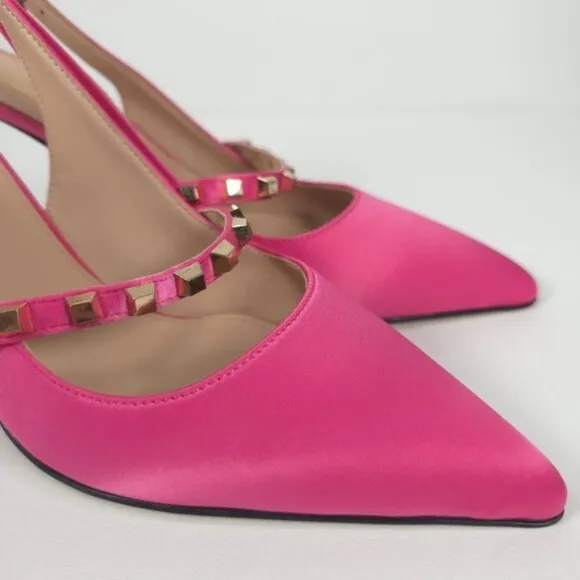NWOB MEILYGRSS High Quality HANDMADE Metallic Rivets Satin Heels Sandals 9.5