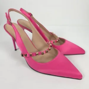 NWOB MEILYGRSS High Quality HANDMADE Metallic Rivets Satin Heels Sandals 9.5