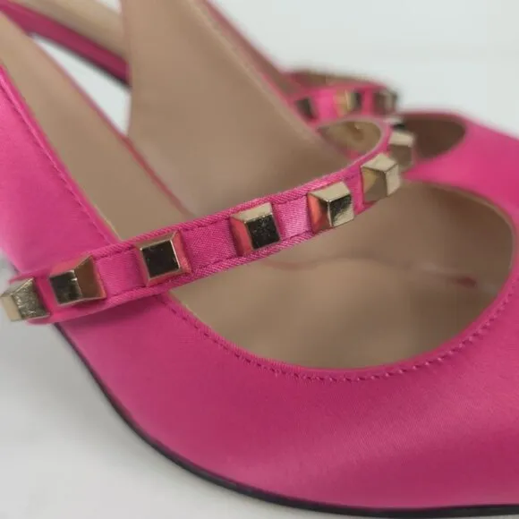 NWOB MEILYGRSS High Quality HANDMADE Metallic Rivets Satin Heels Sandals 9.5