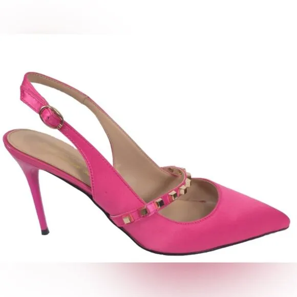 NWOB MEILYGRSS High Quality HANDMADE Metallic Rivets Satin Heels Sandals 9.5
