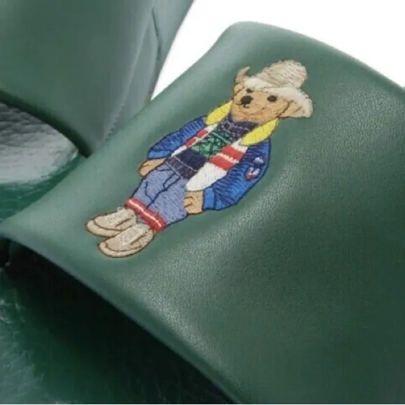 NWOB Polo Ralph Lauren Big Polo Bear Pool Slides Sandals Forest Green