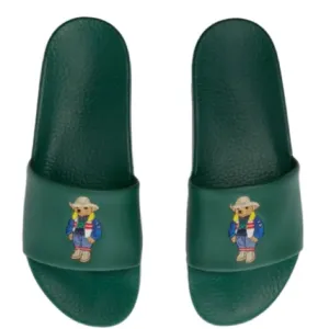 NWOB Polo Ralph Lauren Big Polo Bear Pool Slides Sandals Forest Green