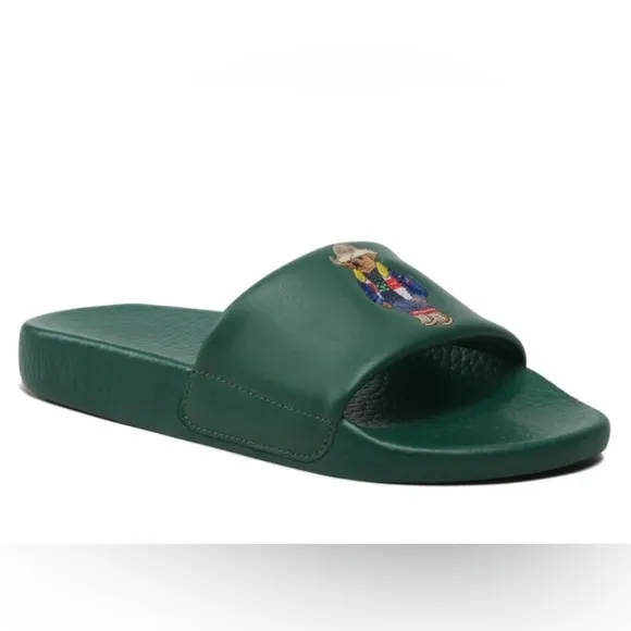 NWOB Polo Ralph Lauren Big Polo Bear Pool Slides Sandals Forest Green