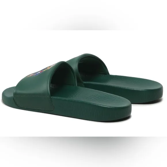 NWOB Polo Ralph Lauren Big Polo Bear Pool Slides Sandals Forest Green