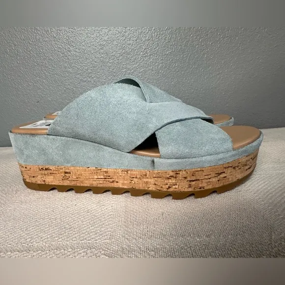 NWOB*** SOREL CAMERON FLATFORM MULE WEDGE SANDALS WOMENS Light Blue Size 7