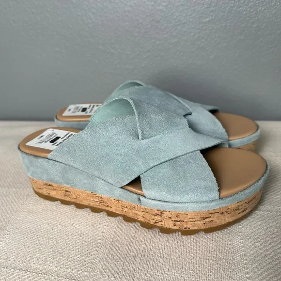 NWOB*** SOREL CAMERON FLATFORM MULE WEDGE SANDALS WOMENS Light Blue Size 7