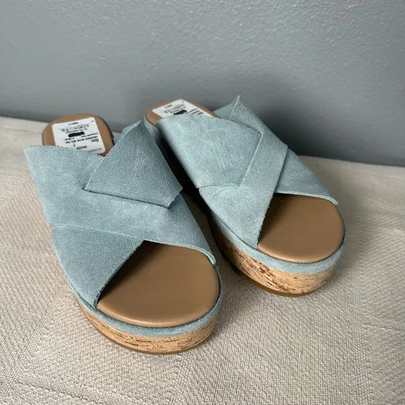 NWOB*** SOREL CAMERON FLATFORM MULE WEDGE SANDALS WOMENS Light Blue Size 7