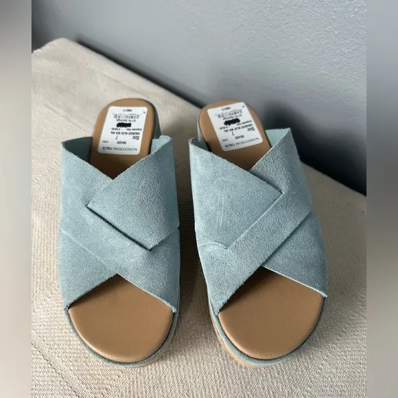 NWOB*** SOREL CAMERON FLATFORM MULE WEDGE SANDALS WOMENS Light Blue Size 7