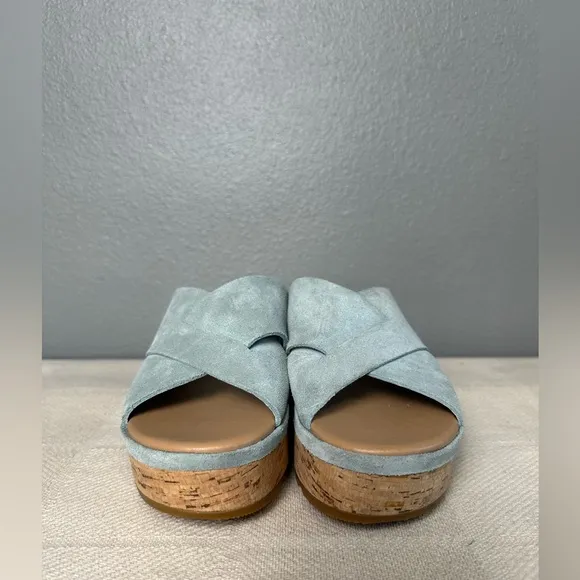 NWOB*** SOREL CAMERON FLATFORM MULE WEDGE SANDALS WOMENS Light Blue Size 7