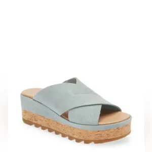 NWOB*** SOREL CAMERON FLATFORM MULE WEDGE SANDALS WOMENS Light Blue Size 7