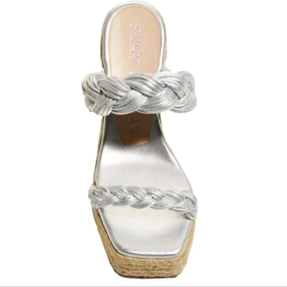 NWOB Stuart Weitzman Braida Espadrille Wedge Sandals Womens 11 Metallic Silver
