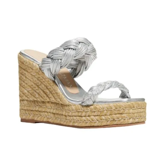 NWOB Stuart Weitzman Braida Espadrille Wedge Sandals Womens 11 Metallic Silver