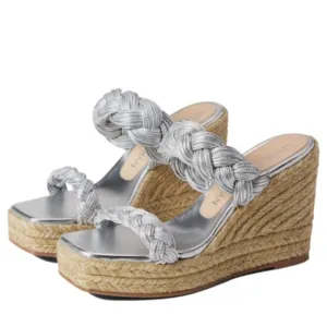 NWOB Stuart Weitzman Braida Espadrille Wedge Sandals Womens 11 Metallic Silver