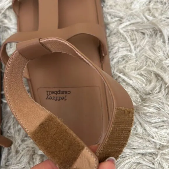 NWOB Jeffrey Campbell Devis Leather Platform Sandals in Dark Natural/Tan Size 9