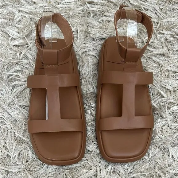 NWOB Jeffrey Campbell Devis Leather Platform Sandals in Dark Natural/Tan Size 9