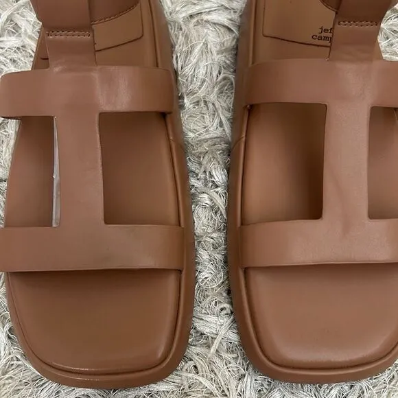 NWOB Jeffrey Campbell Devis Leather Platform Sandals in Dark Natural/Tan Size 9