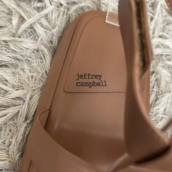 NWOB Jeffrey Campbell Devis Leather Platform Sandals in Dark Natural/Tan Size 9