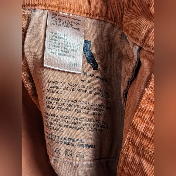 NWOT AG Adriano Goldschmied Alexxis High Rise Corduroy Shorts - Cinnamon