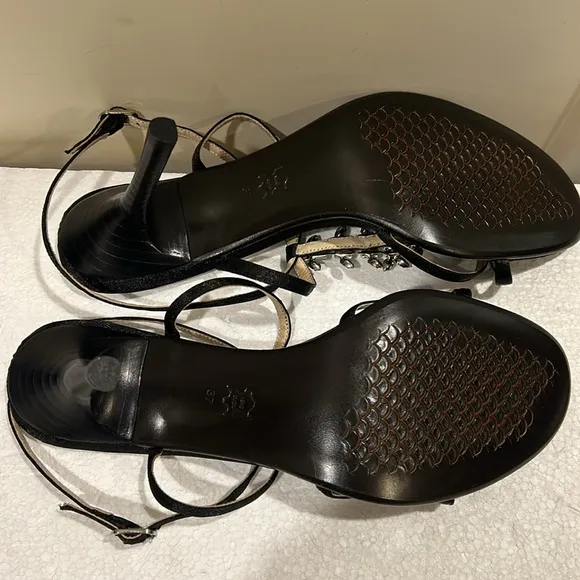 NWOT Alan Chan couture Vero Cuoio rhinestone straps heels open sandals size 37