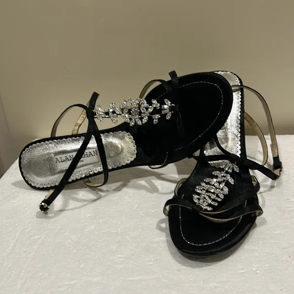 NWOT Alan Chan couture Vero Cuoio rhinestone straps heels open sandals size 37