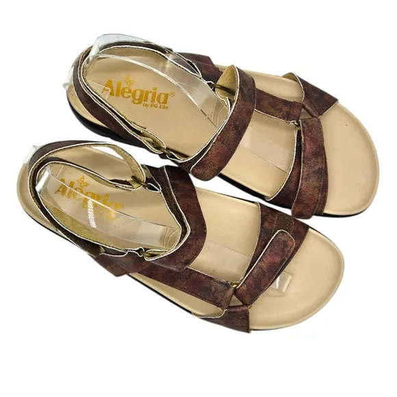 NWOT Alegria Adjustable Backstrap Sandals Henna Cognac &amp; Roses Size 8-8.5
