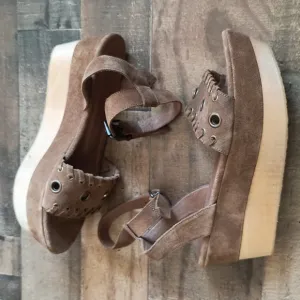 NWOT All Saints Yuki Tan Leather Wooden Platform Boho Sandals Sz EU 40 US 9 Wom