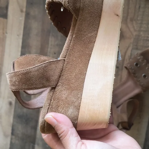 NWOT All Saints Yuki Tan Leather Wooden Platform Boho Sandals Sz EU 40 US 9 Wom