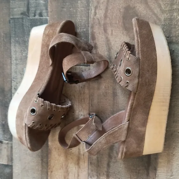 NWOT All Saints Yuki Tan Leather Wooden Platform Boho Sandals Sz EU 40 US 9 Wom
