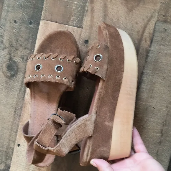 NWOT All Saints Yuki Tan Leather Wooden Platform Boho Sandals Sz EU 40 US 9 Wom