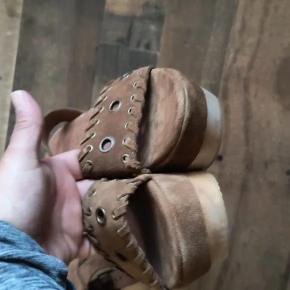 NWOT All Saints Yuki Tan Leather Wooden Platform Boho Sandals Sz EU 40 US 9 Wom