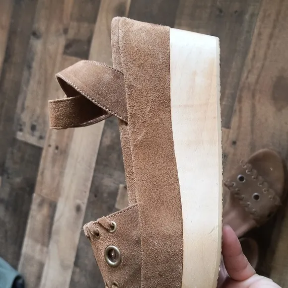 NWOT All Saints Yuki Tan Leather Wooden Platform Boho Sandals Sz EU 40 US 9 Wom