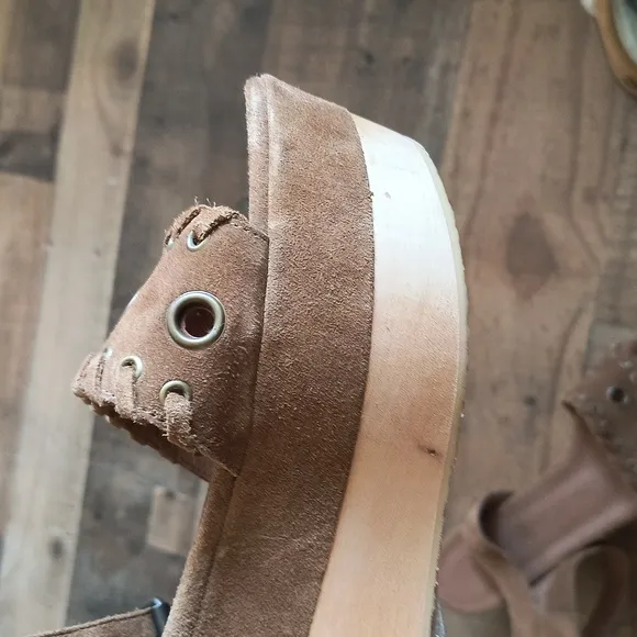 NWOT All Saints Yuki Tan Leather Wooden Platform Boho Sandals Sz EU 40 US 9 Wom