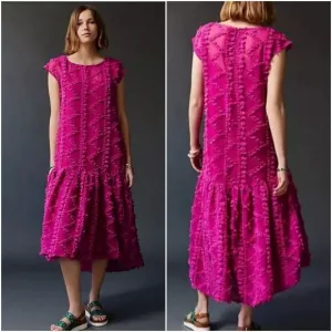 NWOT Anthropologie Maeve Blythe Textured Flocked Cap Sleeve Pink Maxi Dress MP