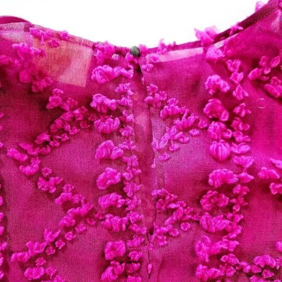 NWOT Anthropologie Maeve Blythe Textured Flocked Cap Sleeve Pink Maxi Dress MP